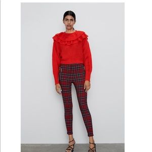 Zara Plaid Leggings with Zippers NWT
